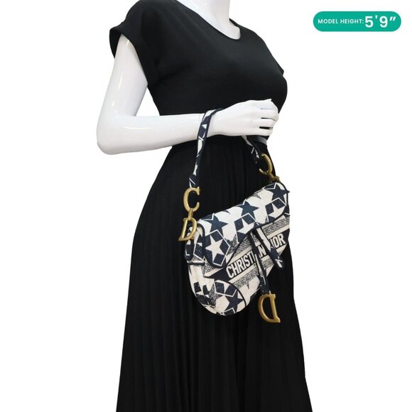 Christian Dior  Saddle Embroidered Stars Canvas Hobo Bag White - Picture 2 of 14